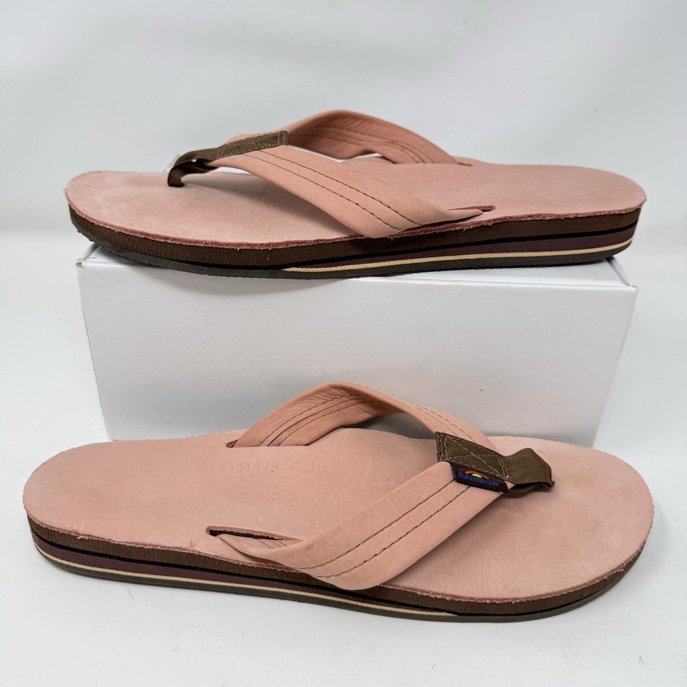 Rainbow Sandals Women Double Layer Premier Leather Flip Flops Blush Pink 7.5-8.5